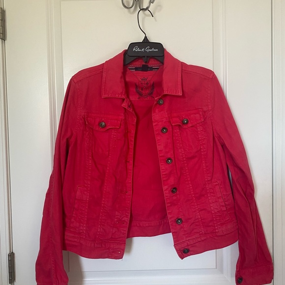 Tommy Hilfiger Women’s Pink Denim Jeans Trucker Cotton Jacket Button Front Sz M - Picture 11 of 14